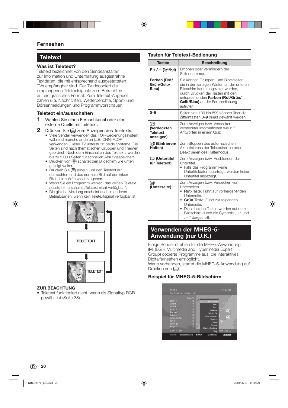 Verwenden der mheg-5- anwendung (nur u.k.), Teletext, Fernsehen | Pioneer KRL-32V User Manual | Page 119 / 340