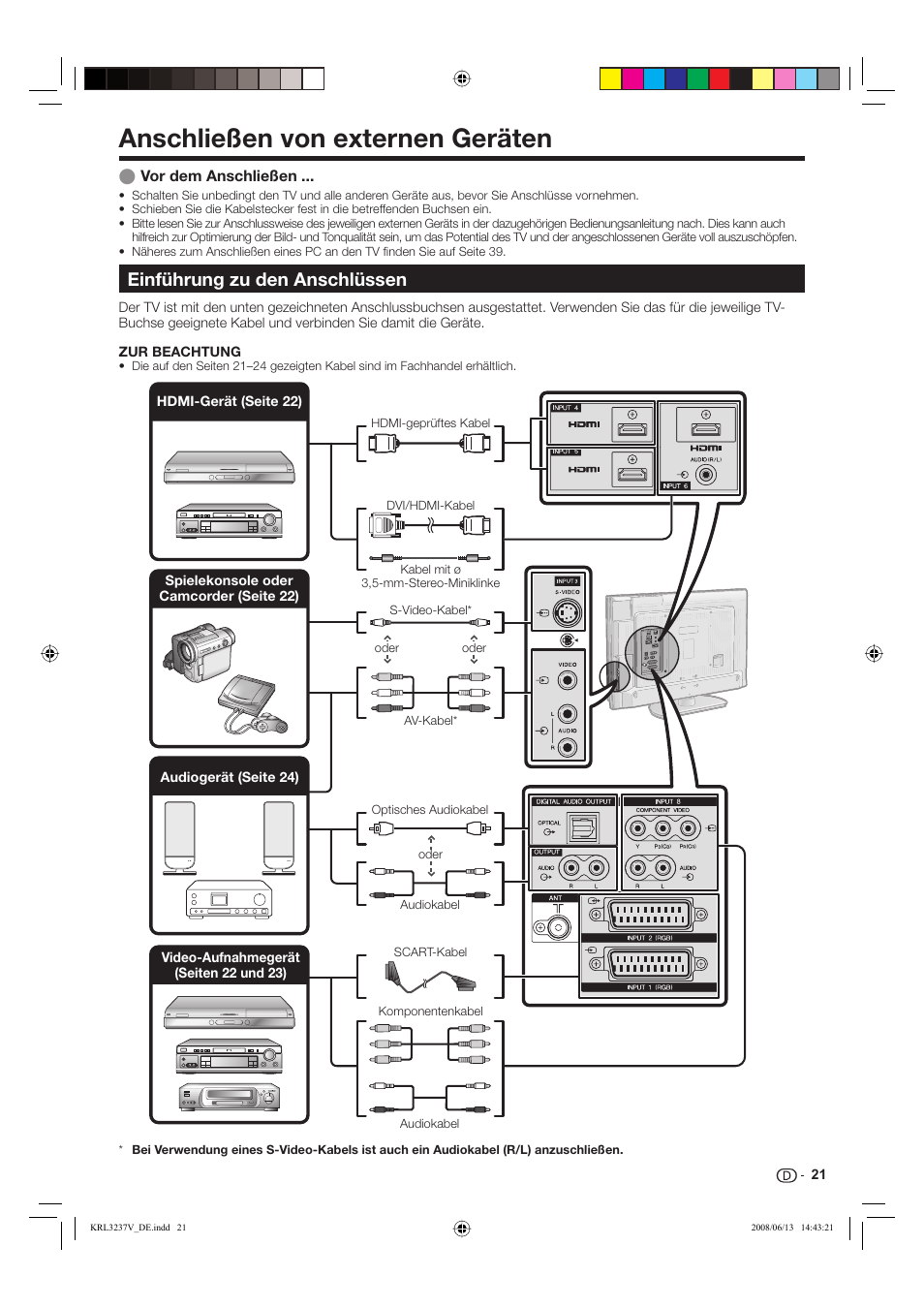 Anschließen von externen geräten, Einführung zu den anschlüssen | Pioneer KRL-32V User Manual | Page 120 / 340