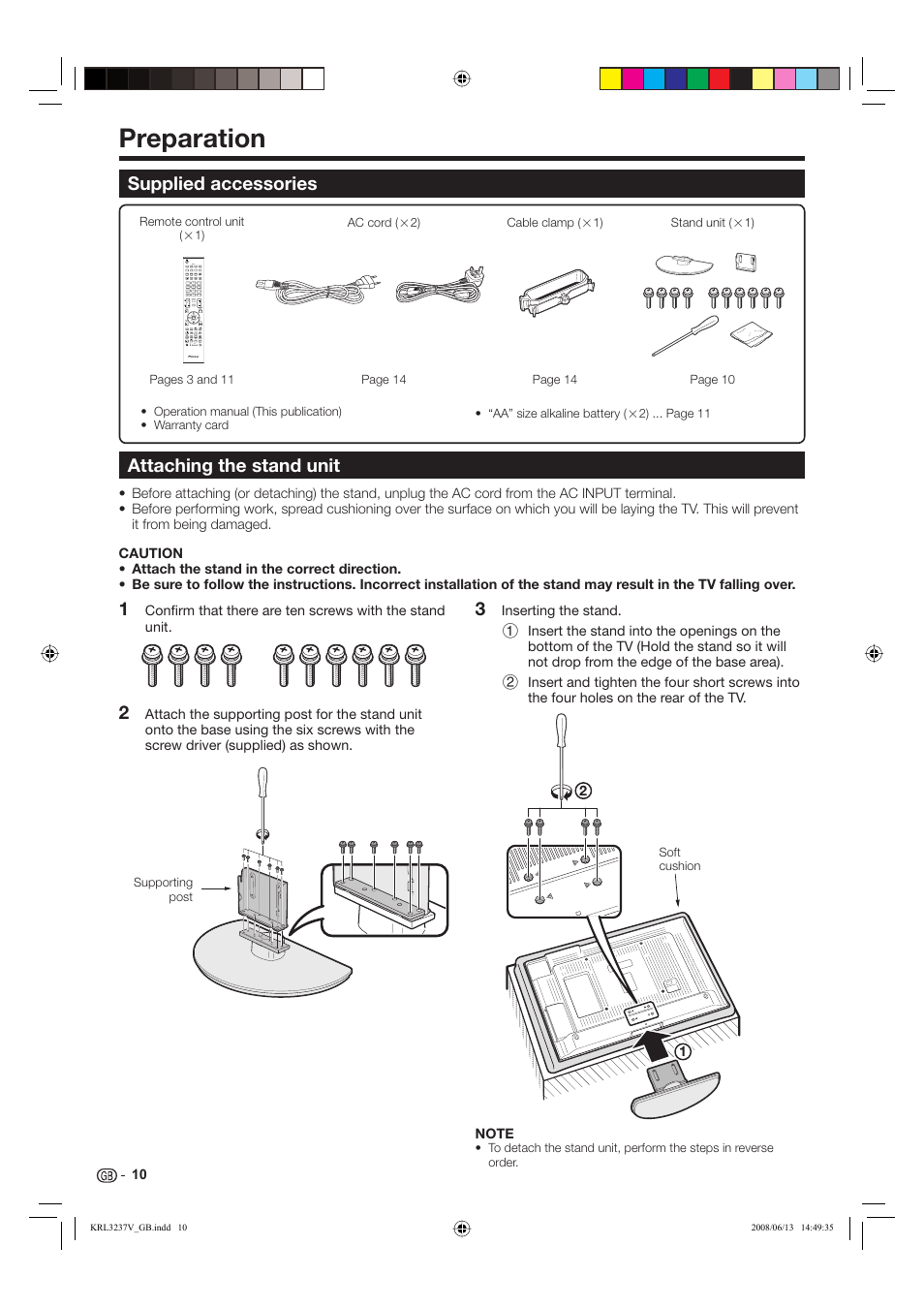 Preparation, Supplied accessories attaching the stand unit | Pioneer KRL-32V User Manual | Page 13 / 340