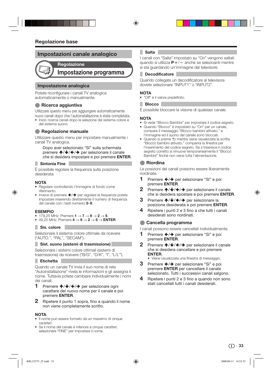 Impostazione programma, Impostazioni canale analogico | Pioneer KRL-32V User Manual | Page 180 / 340