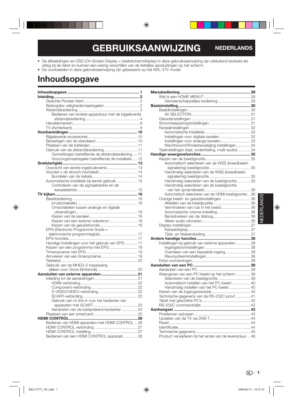 Gebruiksaanwijzing, Inhoudsopgave, Nederlands | Pioneer KRL-32V User Manual | Page 196 / 340