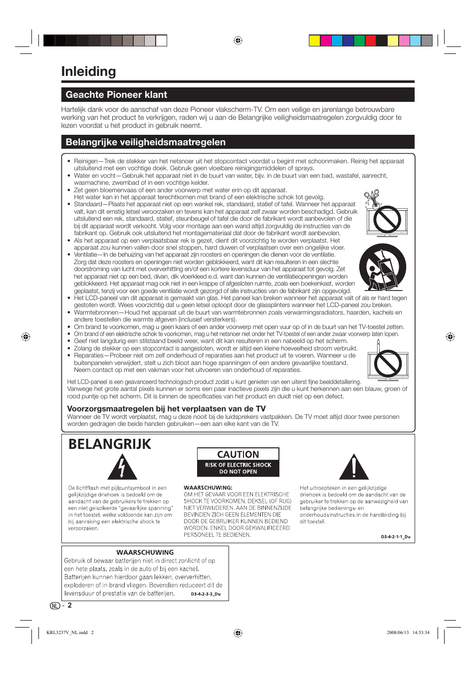 Inleiding, Geachte pioneer klant, Belangrijke veiligheidsmaatregelen | Pioneer KRL-32V User Manual | Page 197 / 340