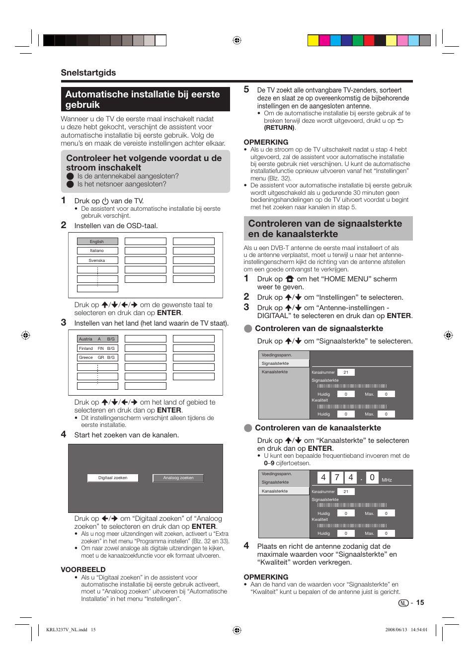 Automatische installatie bij eerste gebruik, Snelstartgids, Controleren van de signaalsterkte | Controleren van de kanaalsterkte | Pioneer KRL-32V User Manual | Page 210 / 340
