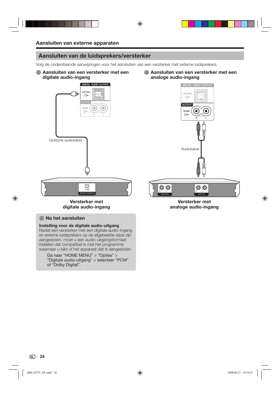 Aansluiten van de luidsprekers/versterker, Aansluiten van externe apparaten, Na het aansluiten | Pioneer KRL-32V User Manual | Page 219 / 340