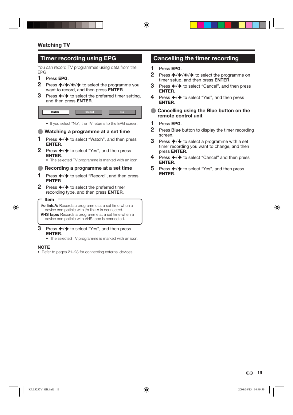 Timer recording using epg, Cancelling the timer recording | Pioneer KRL-32V User Manual | Page 22 / 340