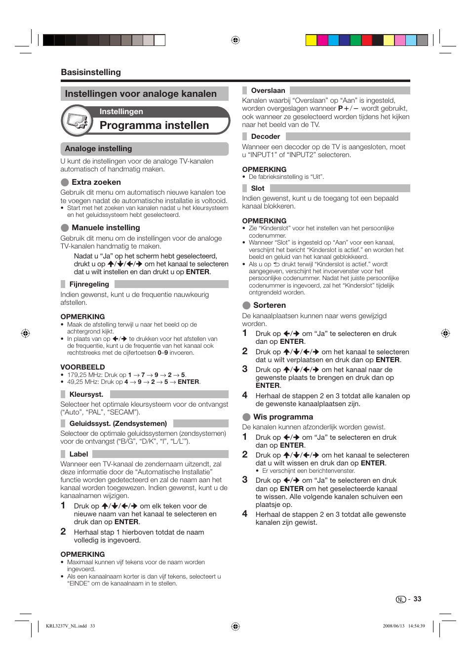 Programma instellen, Instellingen voor analoge kanalen | Pioneer KRL-32V User Manual | Page 228 / 340
