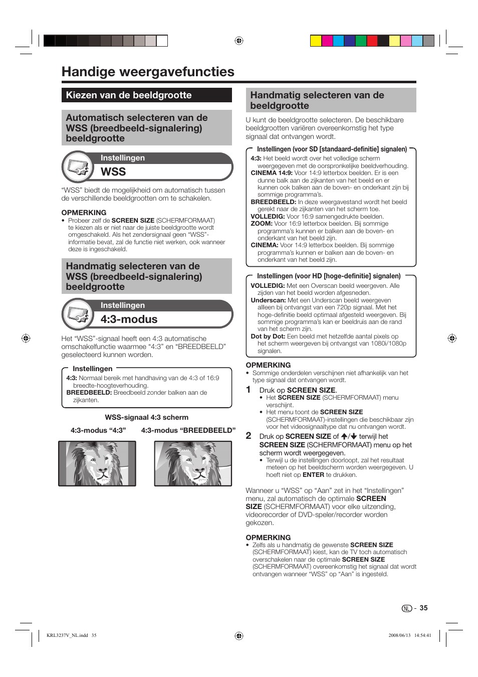 Handige weergavefuncties, 3-modus, Handmatig selecteren van de beeldgrootte | Pioneer KRL-32V User Manual | Page 230 / 340
