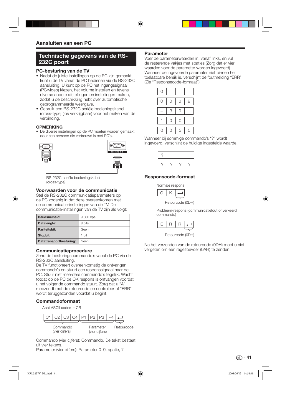 Technische gegevens van de rs- 232c poort, Aansluiten van een pc | Pioneer KRL-32V User Manual | Page 236 / 340