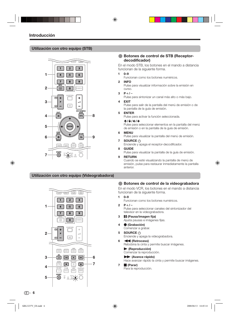 Introducción, Botones de control de la videograbadora | Pioneer KRL-32V User Manual | Page 249 / 340
