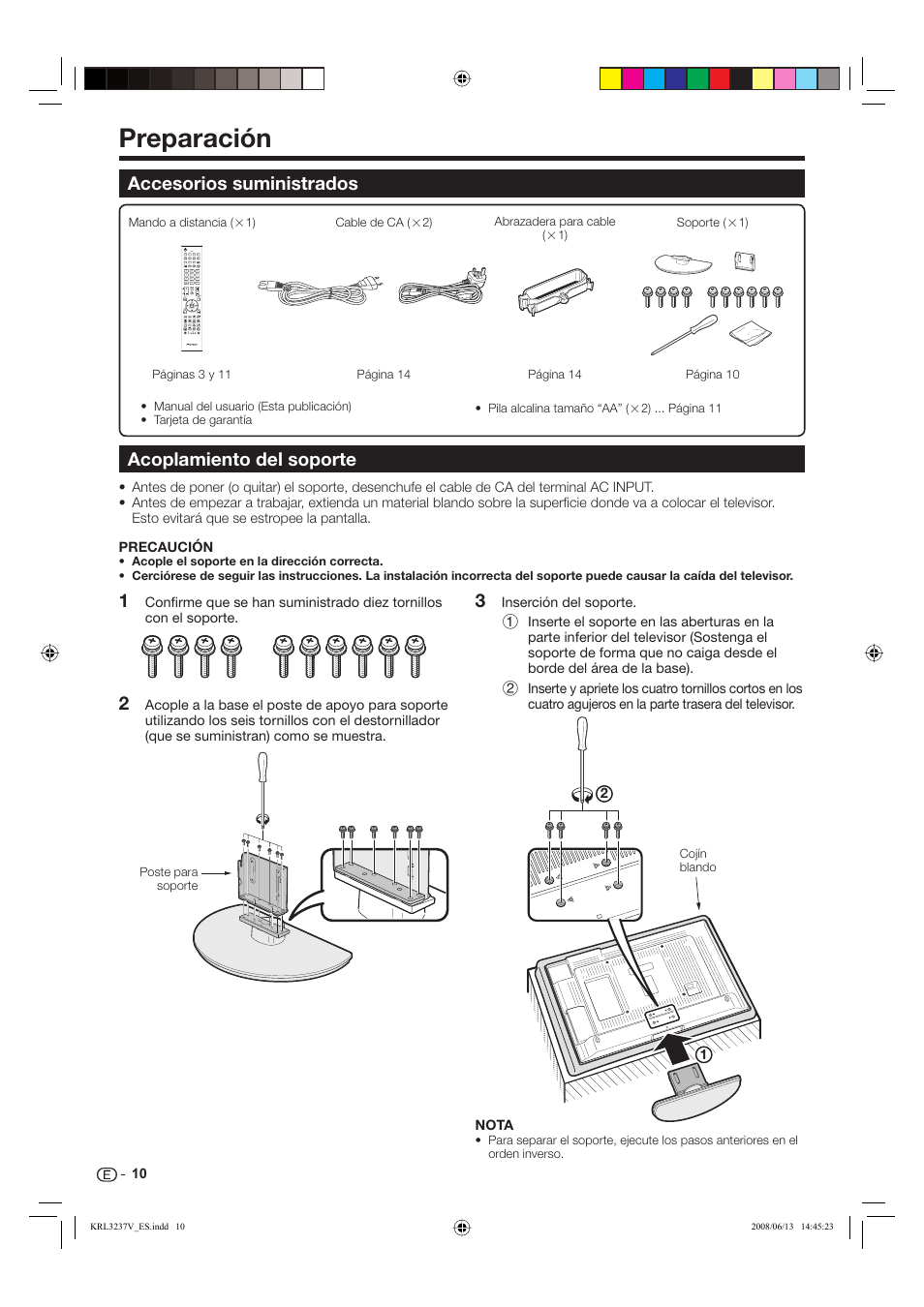 Preparación, Accesorios suministrados acoplamiento del soporte | Pioneer KRL-32V User Manual | Page 253 / 340