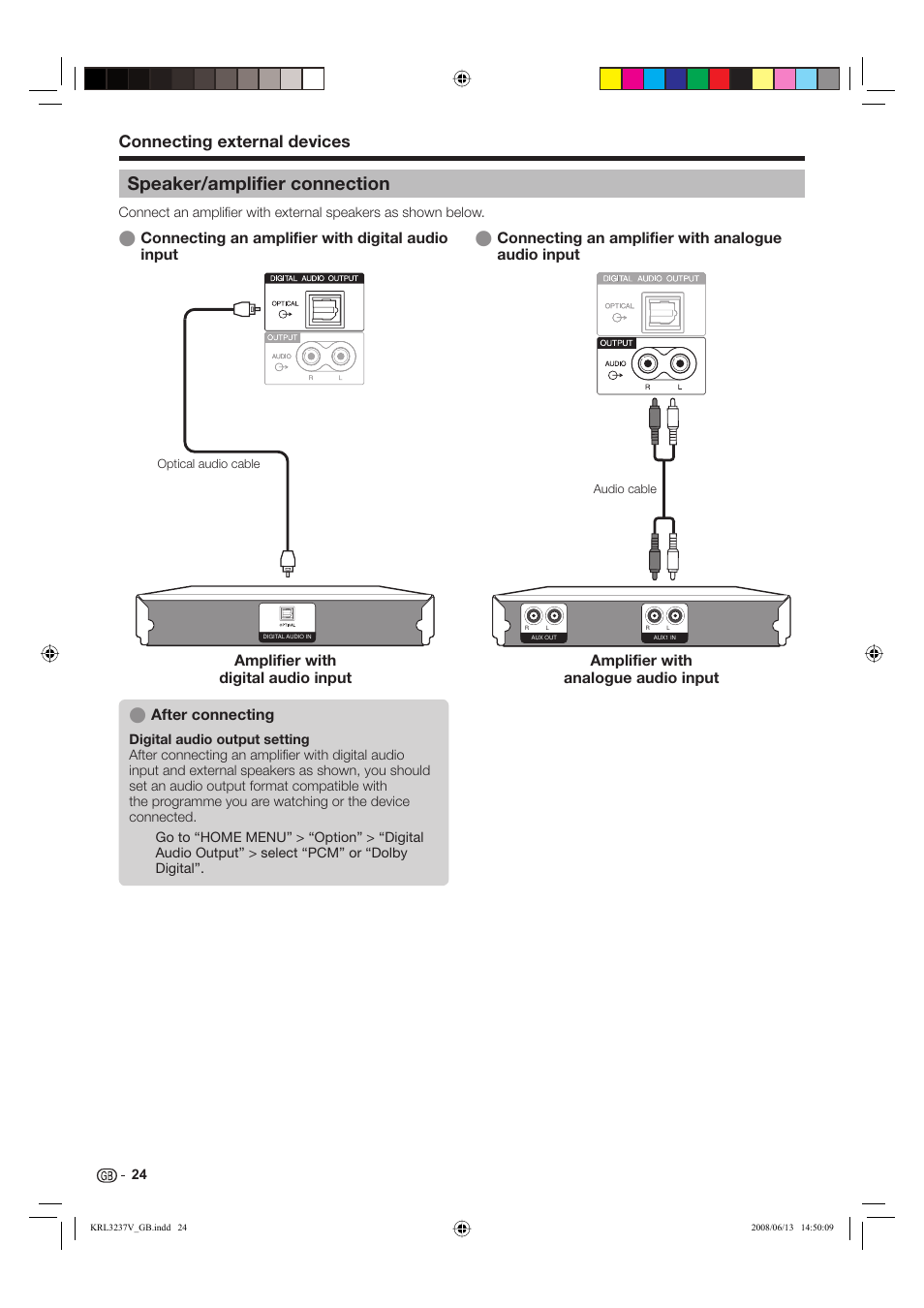 Speaker/amplifier connection, Connecting external devices, After connecting | Pioneer KRL-32V User Manual | Page 27 / 340