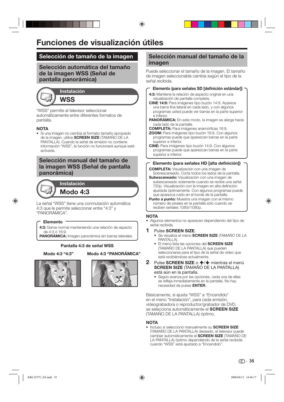 Funciones de visualización útiles, Modo 4:3, Selección manual del tamaño de la imagen | Pioneer KRL-32V User Manual | Page 278 / 340