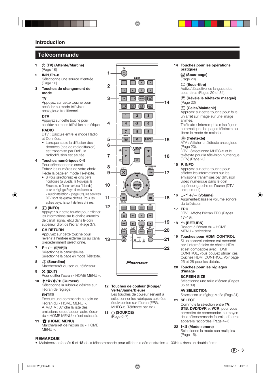 Télécommande, Introduction | Pioneer KRL-32V User Manual | Page 54 / 340