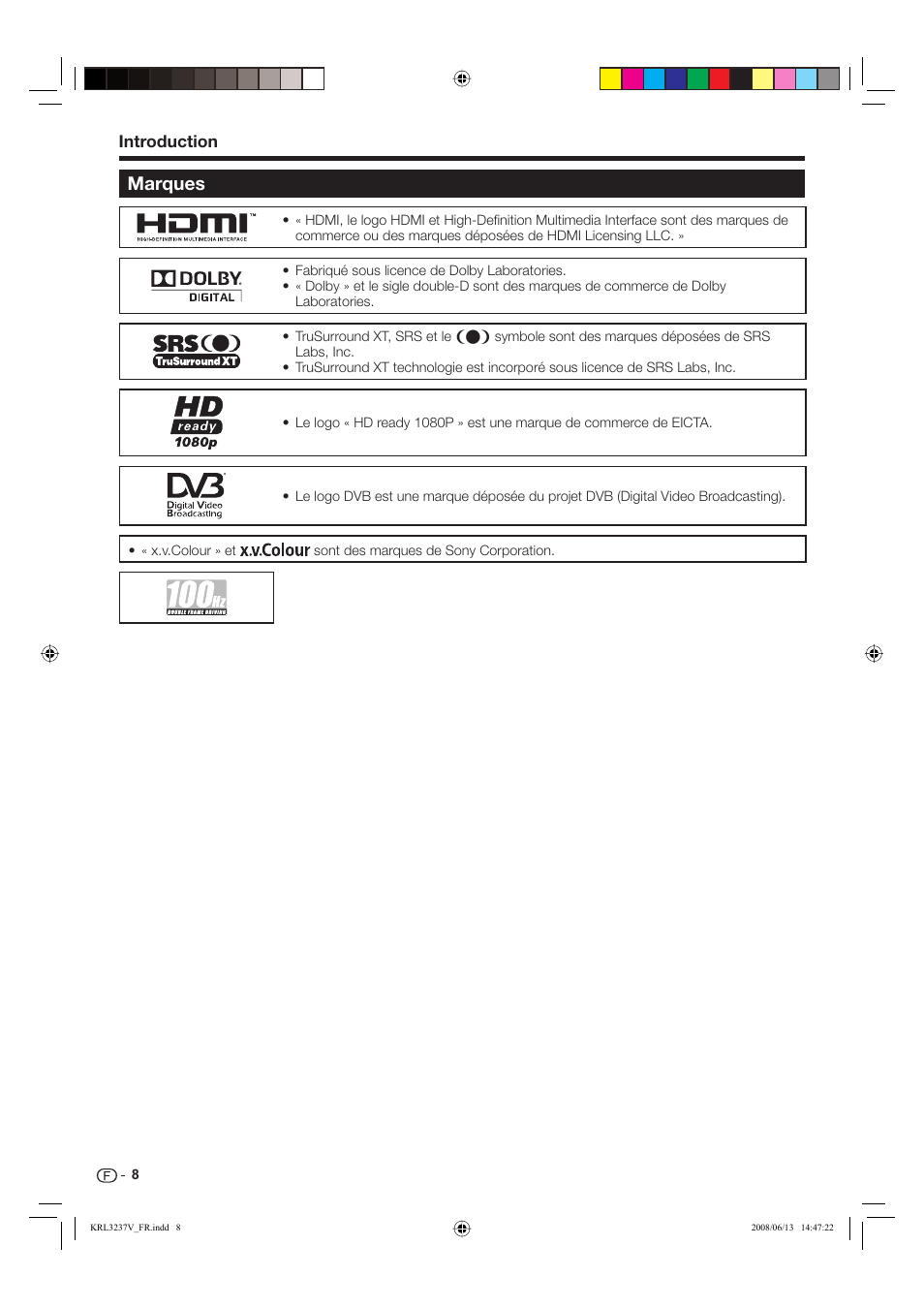 Marques, Introduction | Pioneer KRL-32V User Manual | Page 59 / 340