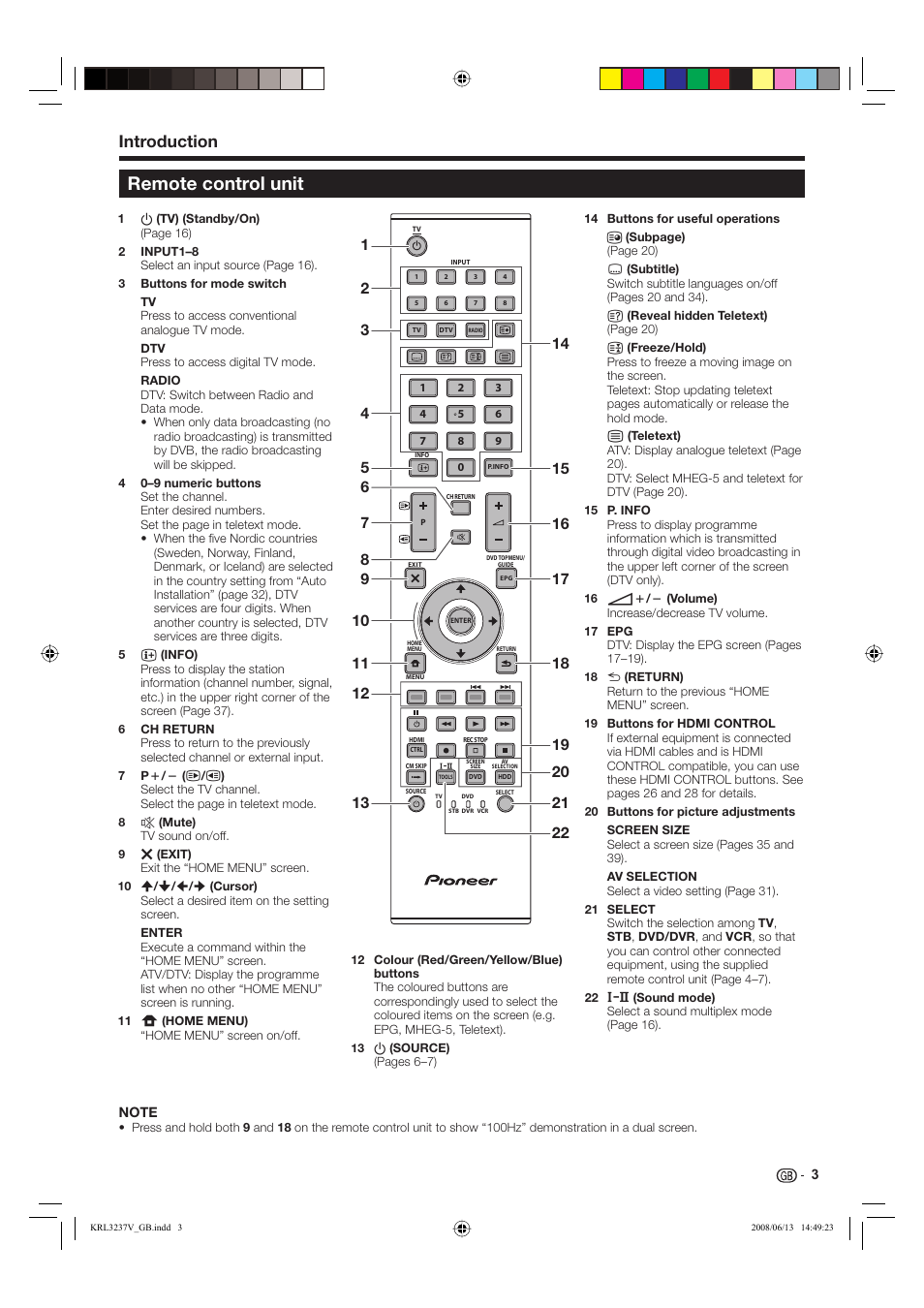 Remote control unit, Introduction | Pioneer KRL-32V User Manual | Page 6 / 340