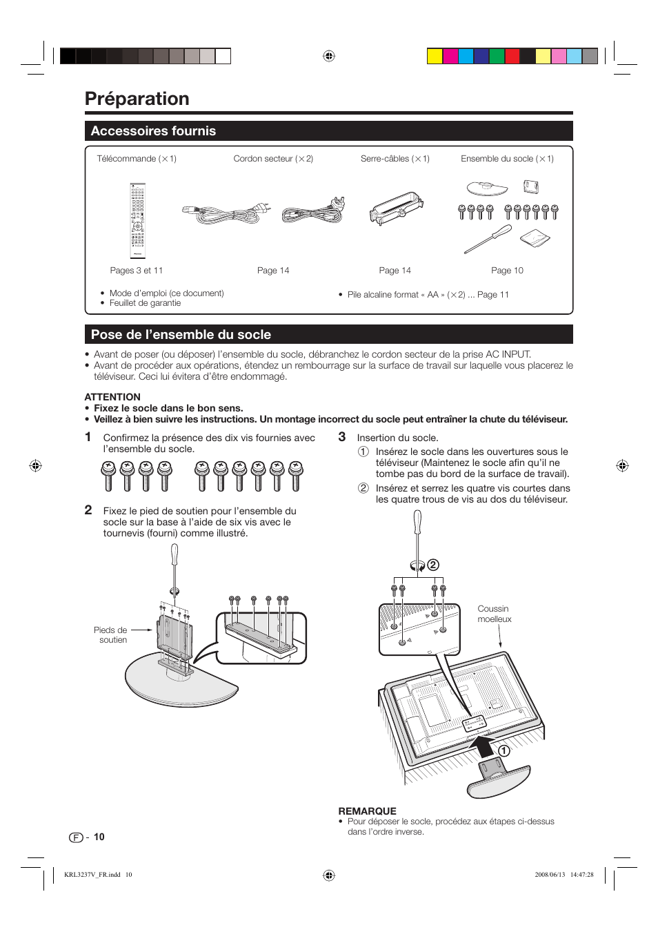 Préparation, Accessoires fournis pose de l’ensemble du socle | Pioneer KRL-32V User Manual | Page 61 / 340