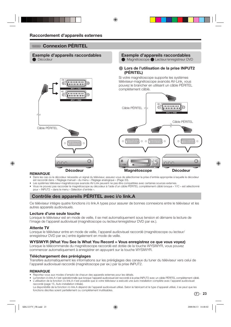 Contrôle des appareils péritel avec i/o link.a, Connexion péritel | Pioneer KRL-32V User Manual | Page 74 / 340