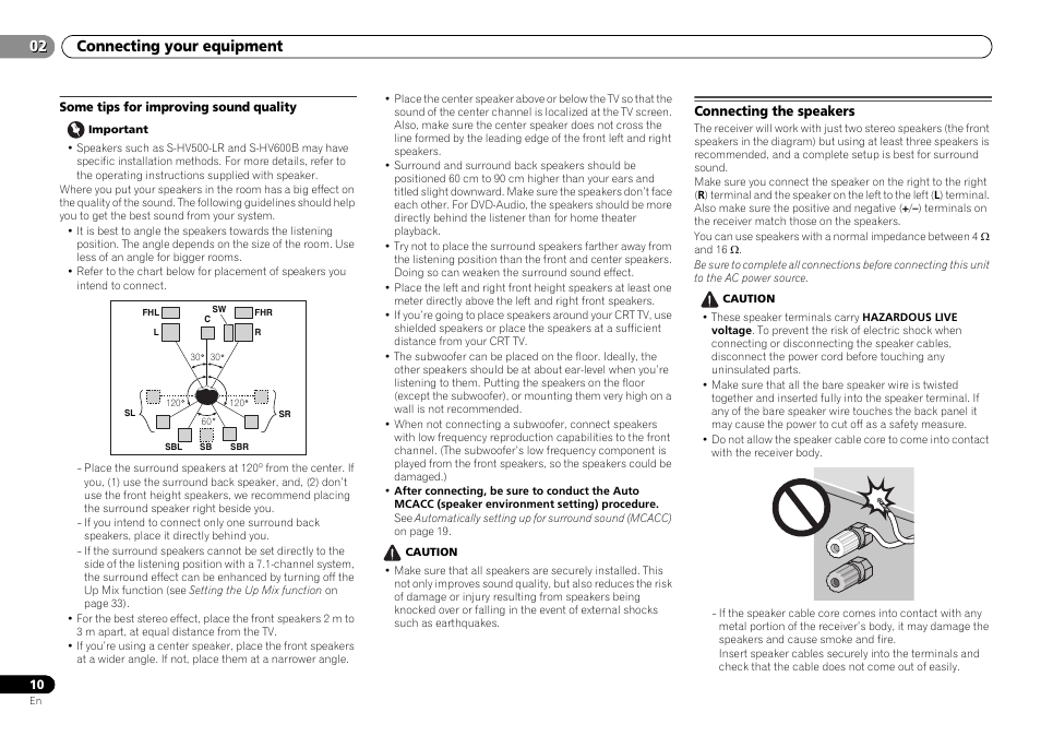 Some tips for improving sound quality, Connecting the speakers, Connecting your equipment 02 | Pioneer VSX-S500-S User Manual | Page 10 / 56