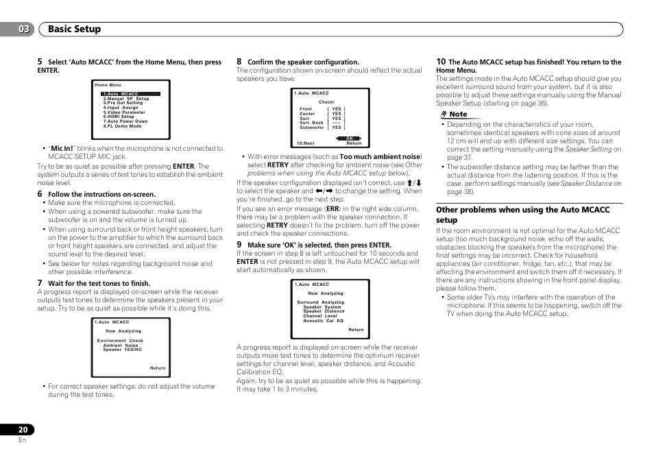 Other problems when using the auto mcacc setup, Basic setup 03 | Pioneer VSX-S500-S User Manual | Page 20 / 56