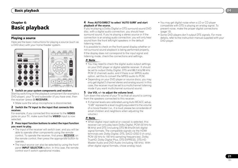 Basic playback, Playing a source, 04 basic playback | Chapter 4 | Pioneer VSX-S500-S User Manual | Page 21 / 56