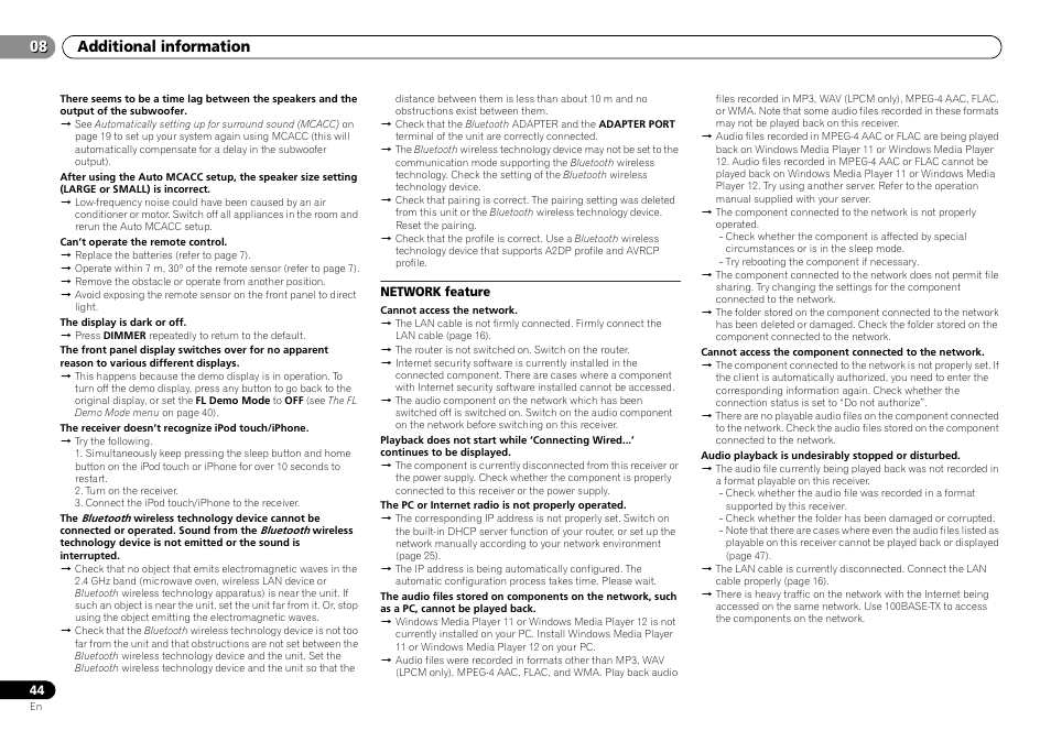 Network feature, Additional information 08 | Pioneer VSX-S500-S User Manual | Page 44 / 56