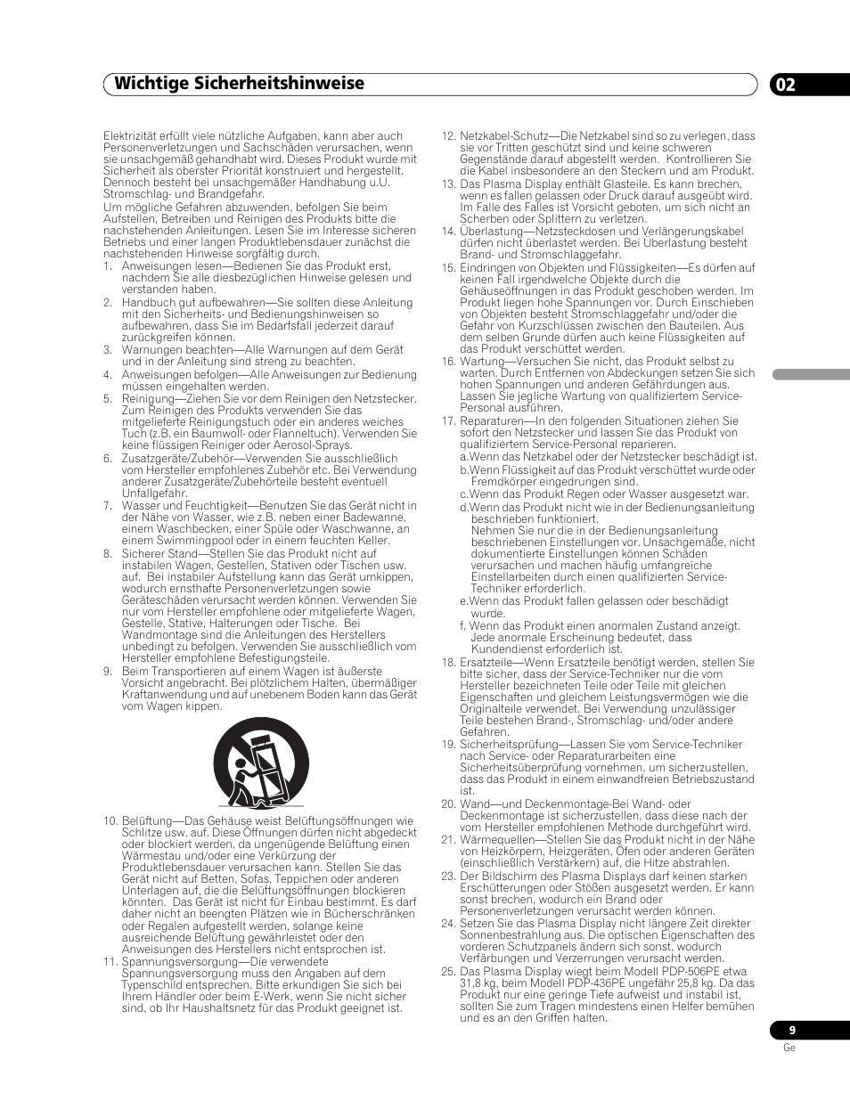 02 wichtige sicherheitshinweise, Wichtige sicherheitshinweise 02, Wichtige sicherheitshinweise | Pioneer PDP-506FDE User Manual | Page 101 / 141