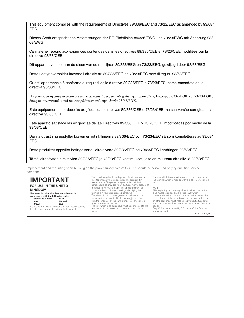 Important | Pioneer PDP-506FDE User Manual | Page 2 / 141