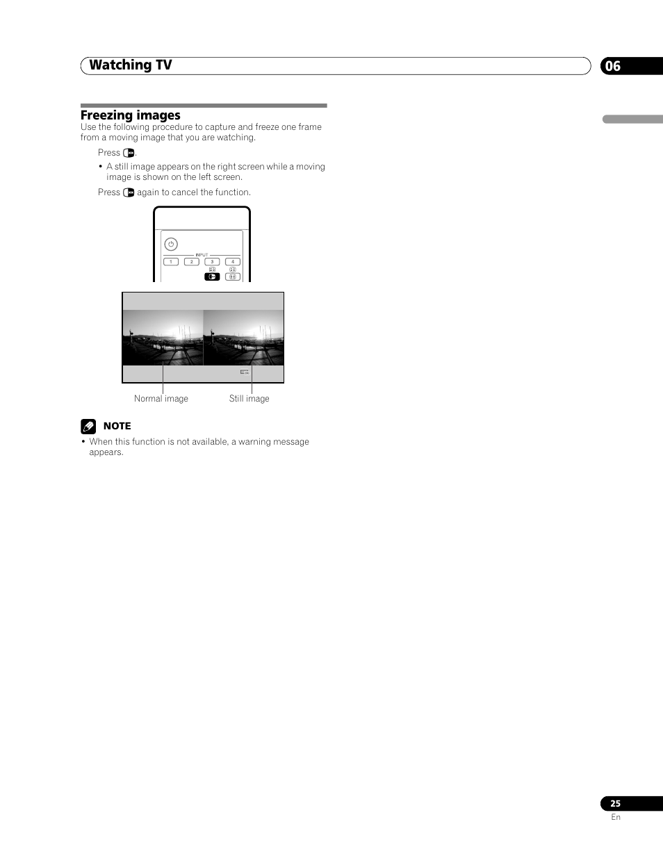 Freezing images, Watching tv 06 | Pioneer PDP-506FDE User Manual | Page 25 / 141