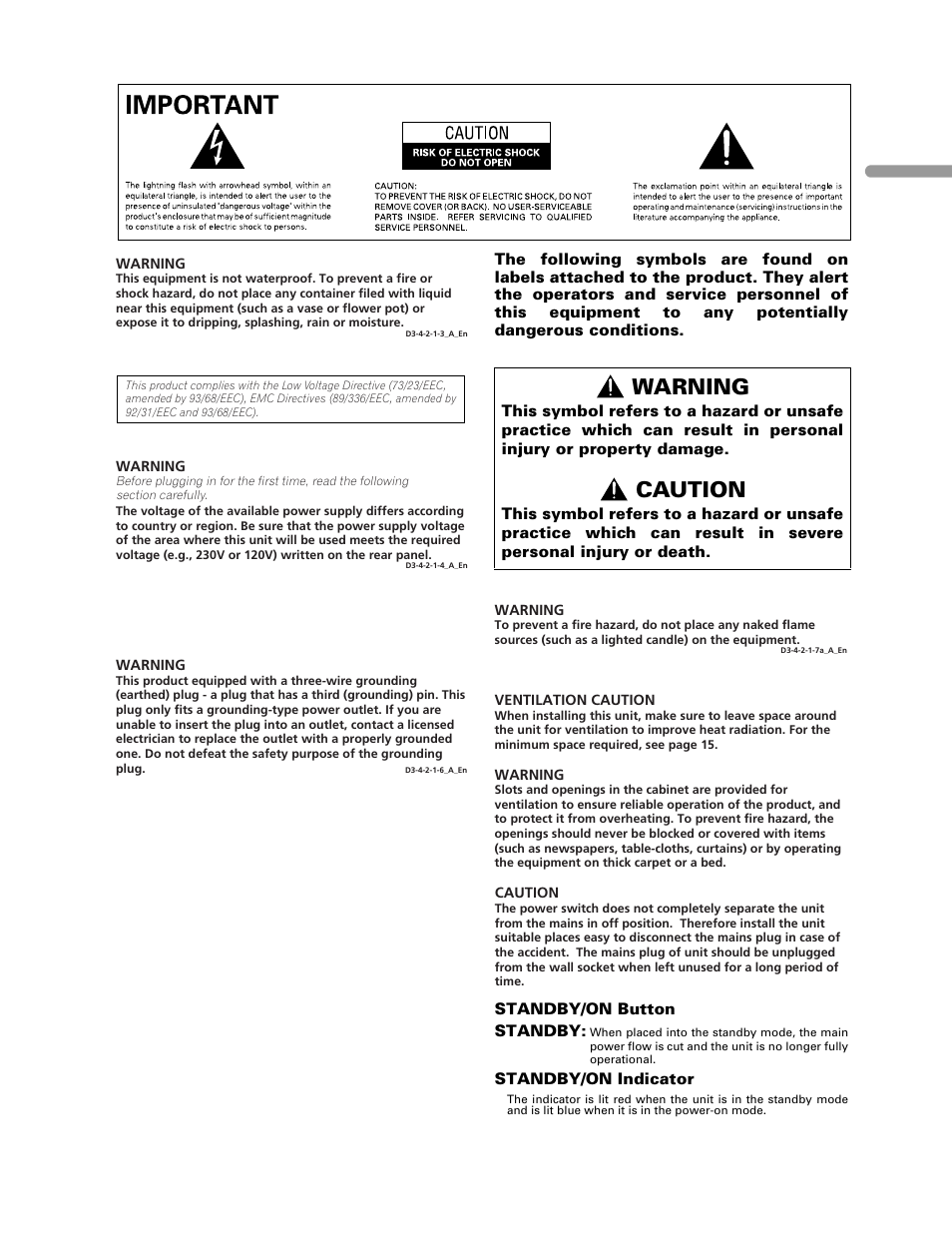 Warning, Caution | Pioneer PDP-506FDE User Manual | Page 3 / 141