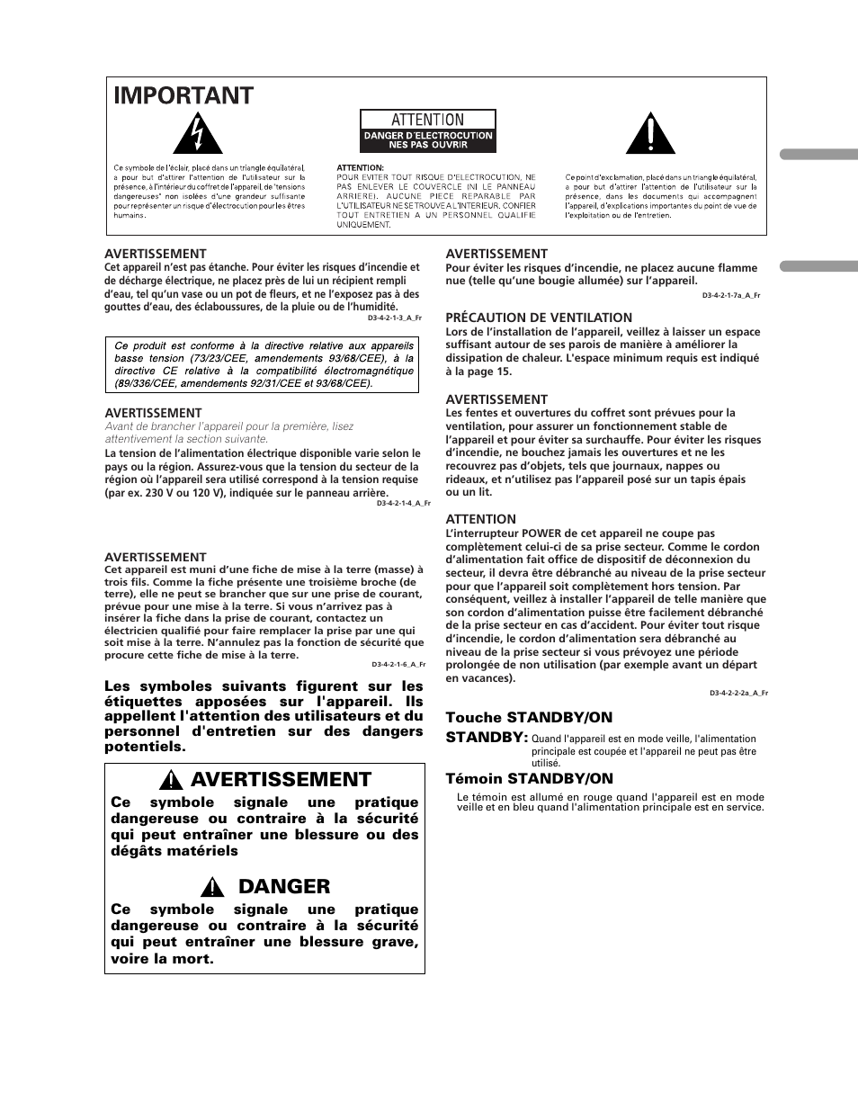 Avertissement, Danger | Pioneer PDP-506FDE User Manual | Page 49 / 141