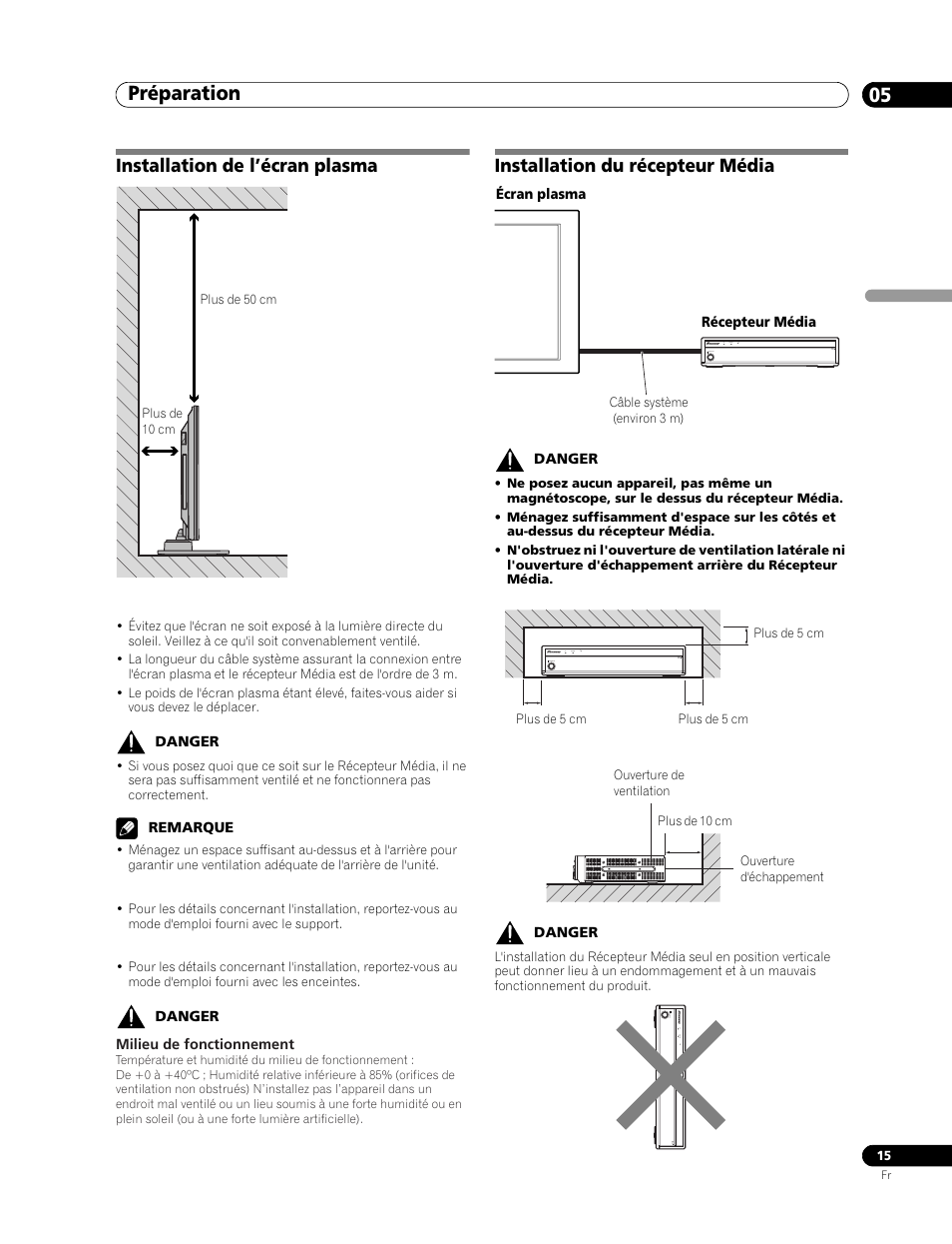 05 préparation, Installation de l’écran plasma, Installation du récepteur média | Préparation 05, Préparation | Pioneer PDP-506FDE User Manual | Page 61 / 141