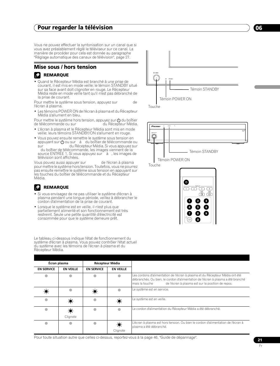 06 pour regarder la télévision, Mise sous / hors tension, Pour regarder la télévision 06 | Pour regarder la télévision | Pioneer PDP-506FDE User Manual | Page 67 / 141