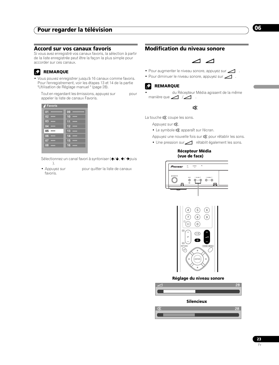 Accord sur vos canaux favoris, Modification du niveau sonore, Pour regarder la télévision 06 | Pioneer PDP-506FDE User Manual | Page 69 / 141