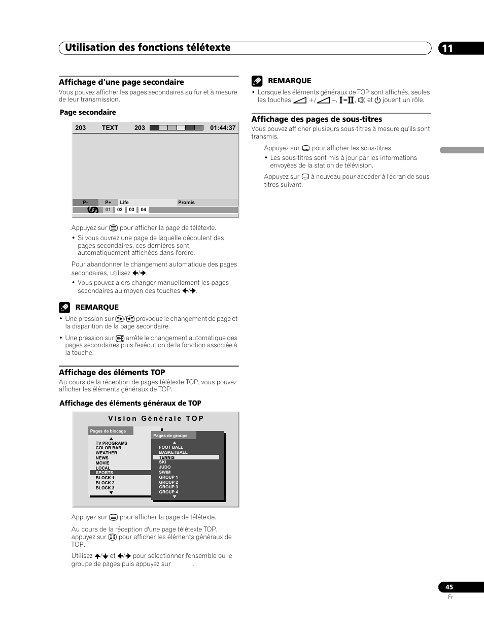 Affichage des éléments top, Utilisation des fonctions télétexte 11 | Pioneer PDP-506FDE User Manual | Page 91 / 141