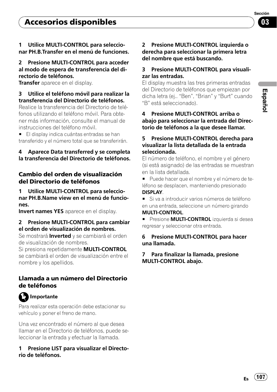 Accesorios disponibles | Pioneer DEH-P6900IB User Manual | Page 107 / 126