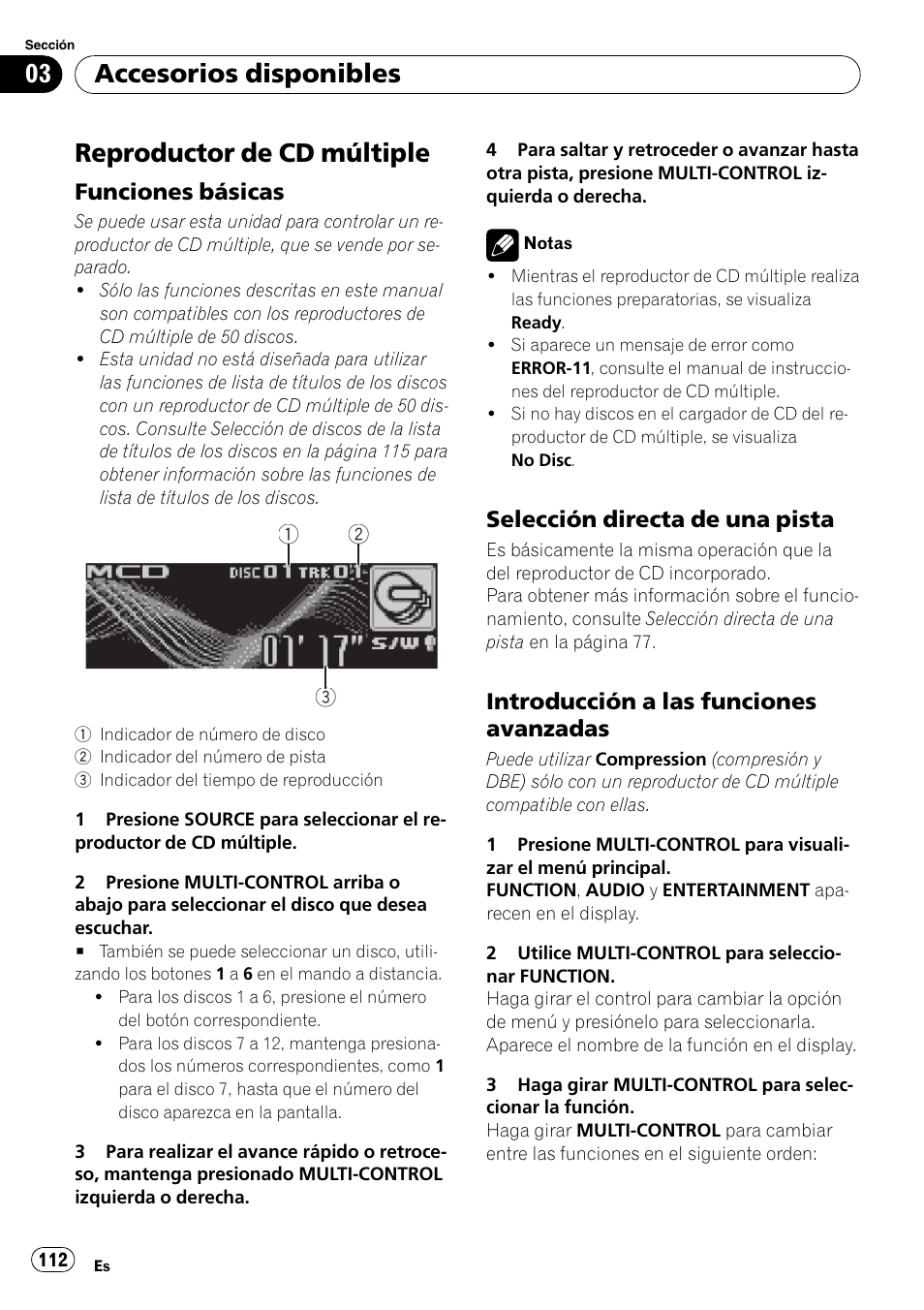 Reproductor de cd múltiple, Funciones básicas 112, Selección directa de una pista 112 | Introducción a las funciones, Avanzadas, Accesorios disponibles | Pioneer DEH-P6900IB User Manual | Page 112 / 126