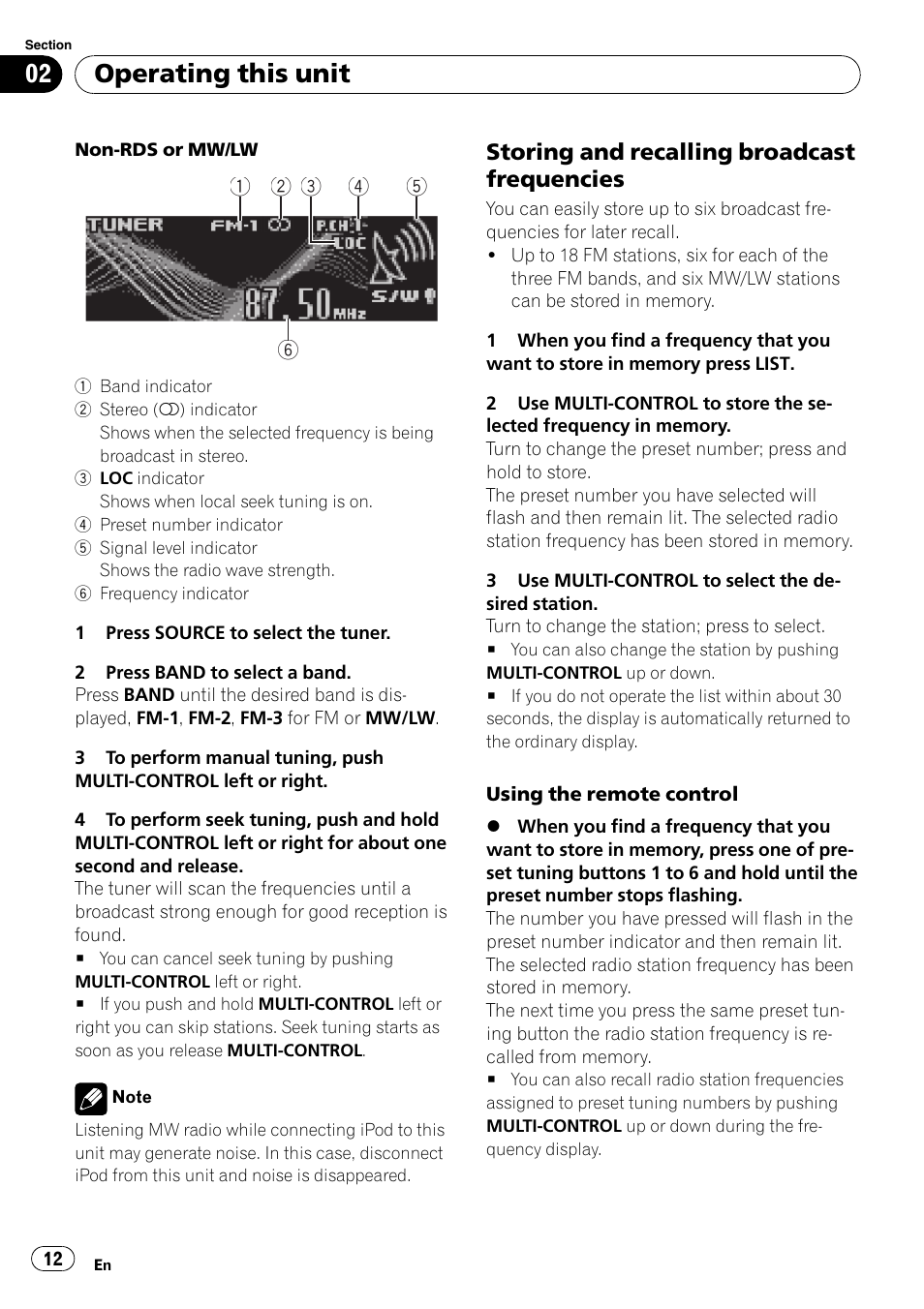 Storing and recalling broadcast, Frequencies, Operating this unit | Pioneer DEH-P6900IB User Manual | Page 12 / 126