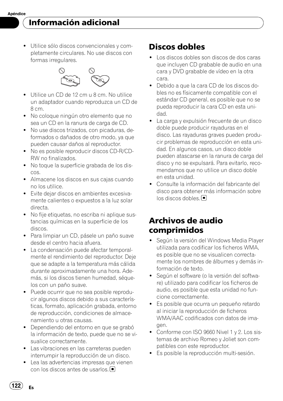 Discos dobles, Archivos de audio comprimidos, Información adicional | Pioneer DEH-P6900IB User Manual | Page 122 / 126