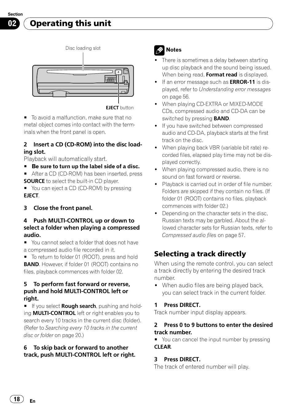 Selecting a track directly 18, Operating this unit, Selecting a track directly | Pioneer DEH-P6900IB User Manual | Page 18 / 126