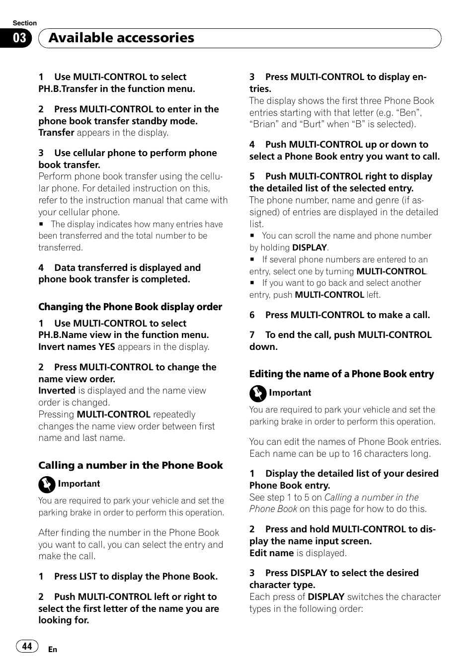 Available accessories | Pioneer DEH-P6900IB User Manual | Page 44 / 126