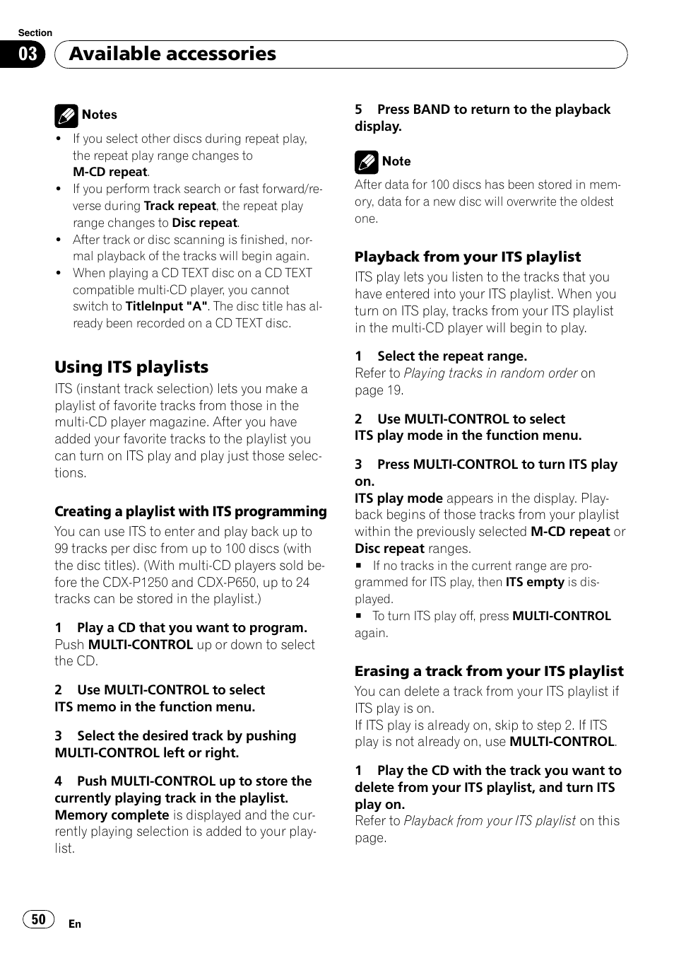 Using its playlists 50, Available accessories, Using its playlists | Pioneer DEH-P6900IB User Manual | Page 50 / 126
