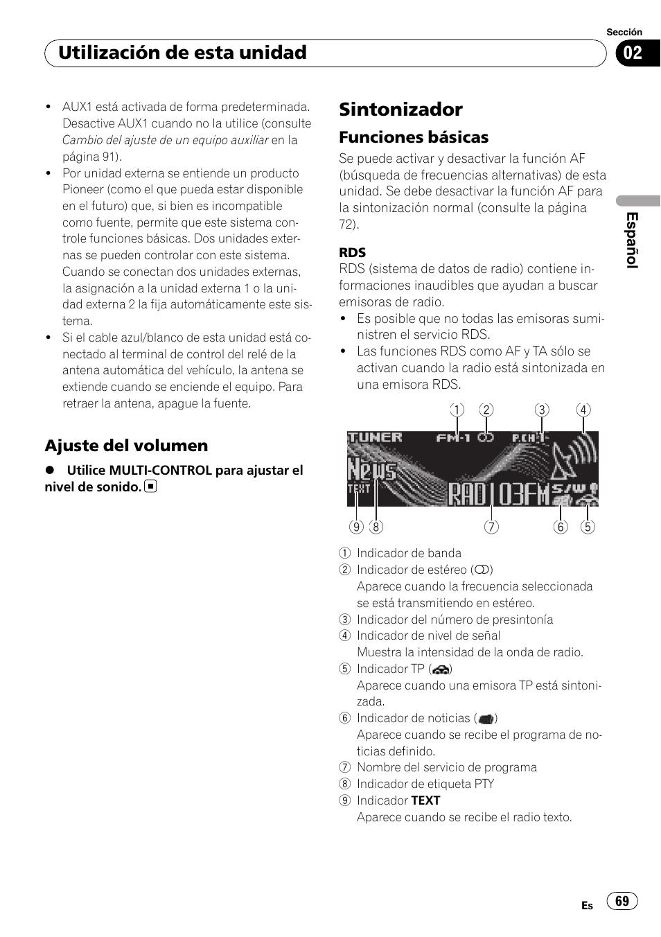 Ajuste del volumen 69, Sintonizador, Funciones básicas 69 | Utilización de esta unidad | Pioneer DEH-P6900IB User Manual | Page 69 / 126