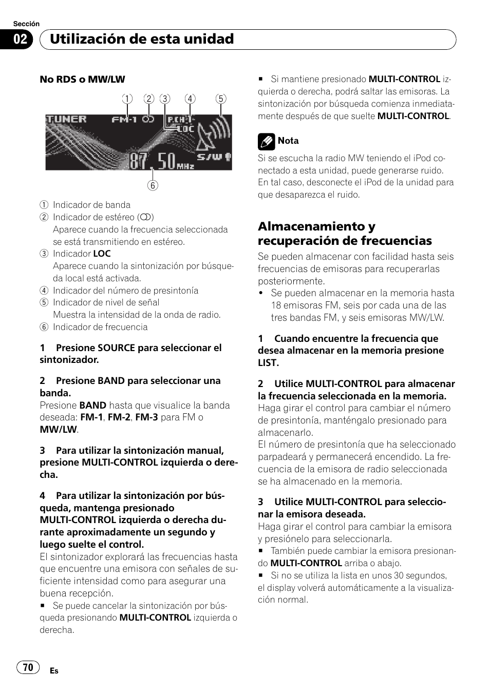 Almacenamiento y recuperación de, Frecuencias, Utilización de esta unidad | Pioneer DEH-P6900IB User Manual | Page 70 / 126
