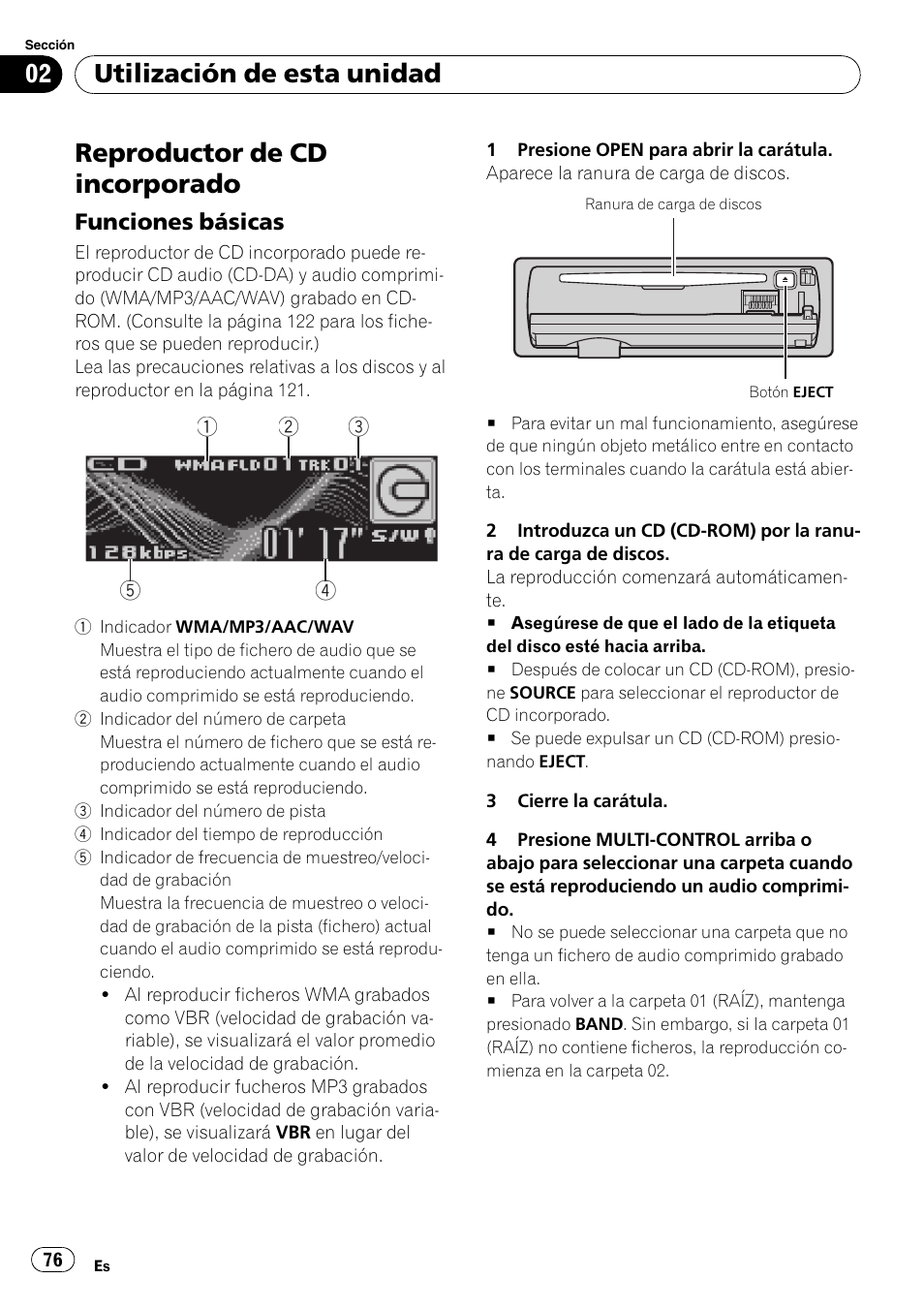 Reproductor de cd incorporado, Funciones básicas 76, Utilización de esta unidad | Pioneer DEH-P6900IB User Manual | Page 76 / 126