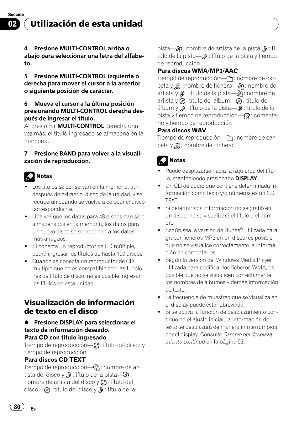 Visualización de información de texto, En el disco, Utilización de esta unidad | Visualización de información de texto en el disco | Pioneer DEH-P6900IB User Manual | Page 80 / 126