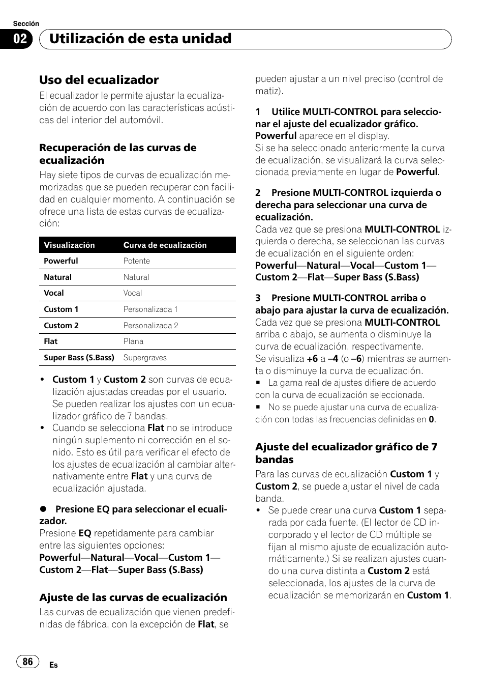 Uso del ecualizador 86, Utilización de esta unidad, Uso del ecualizador | Pioneer DEH-P6900IB User Manual | Page 86 / 126