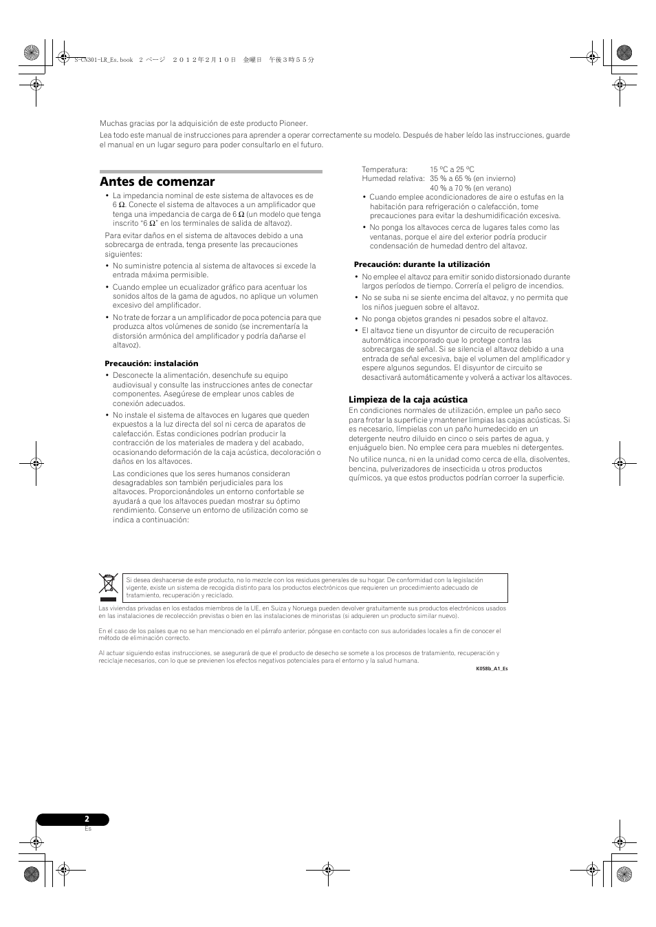 Antes de comenzar | Pioneer S-CN301-LR User Manual | Page 22 / 56