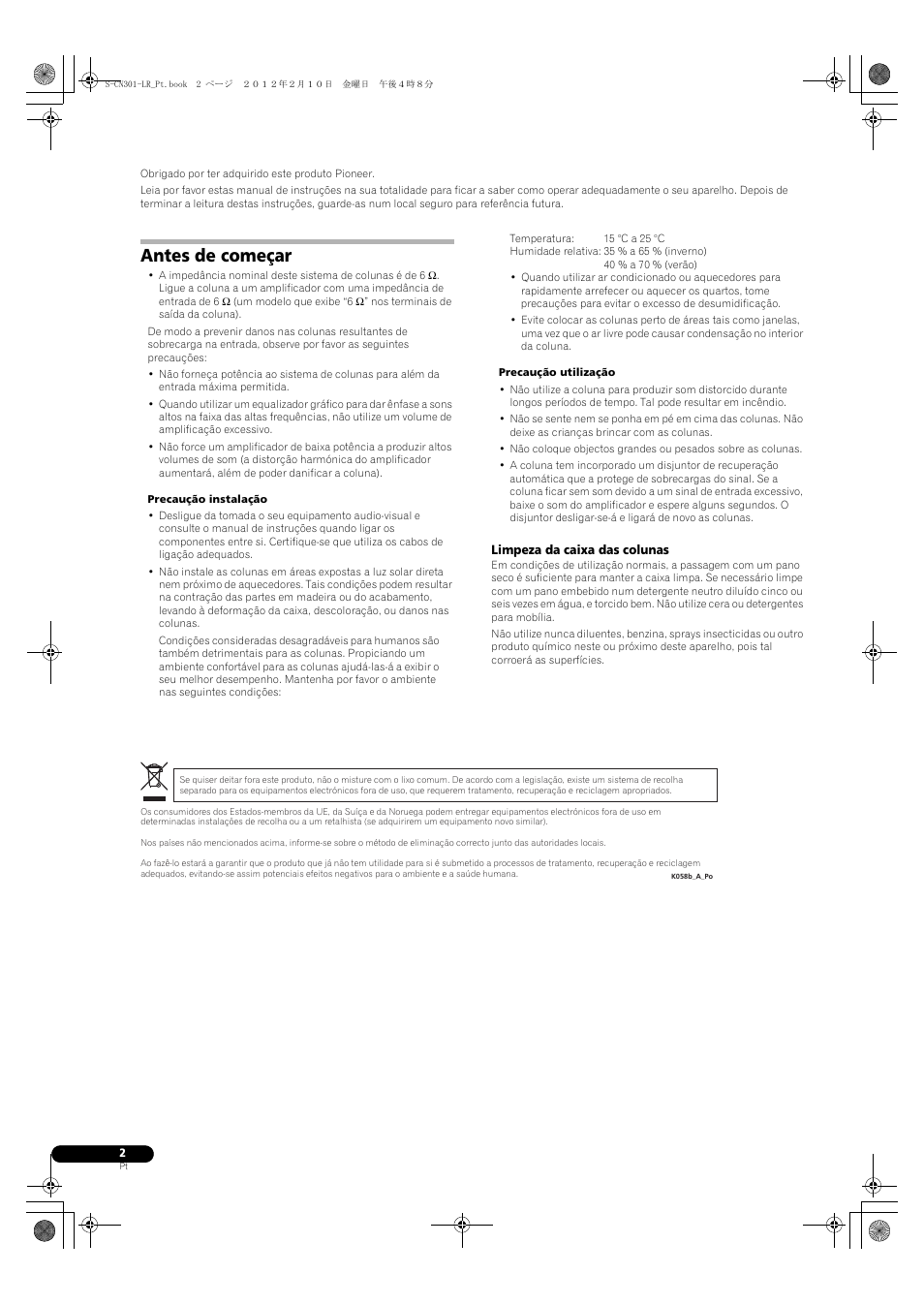 Antes de começar | Pioneer S-CN301-LR User Manual | Page 26 / 56