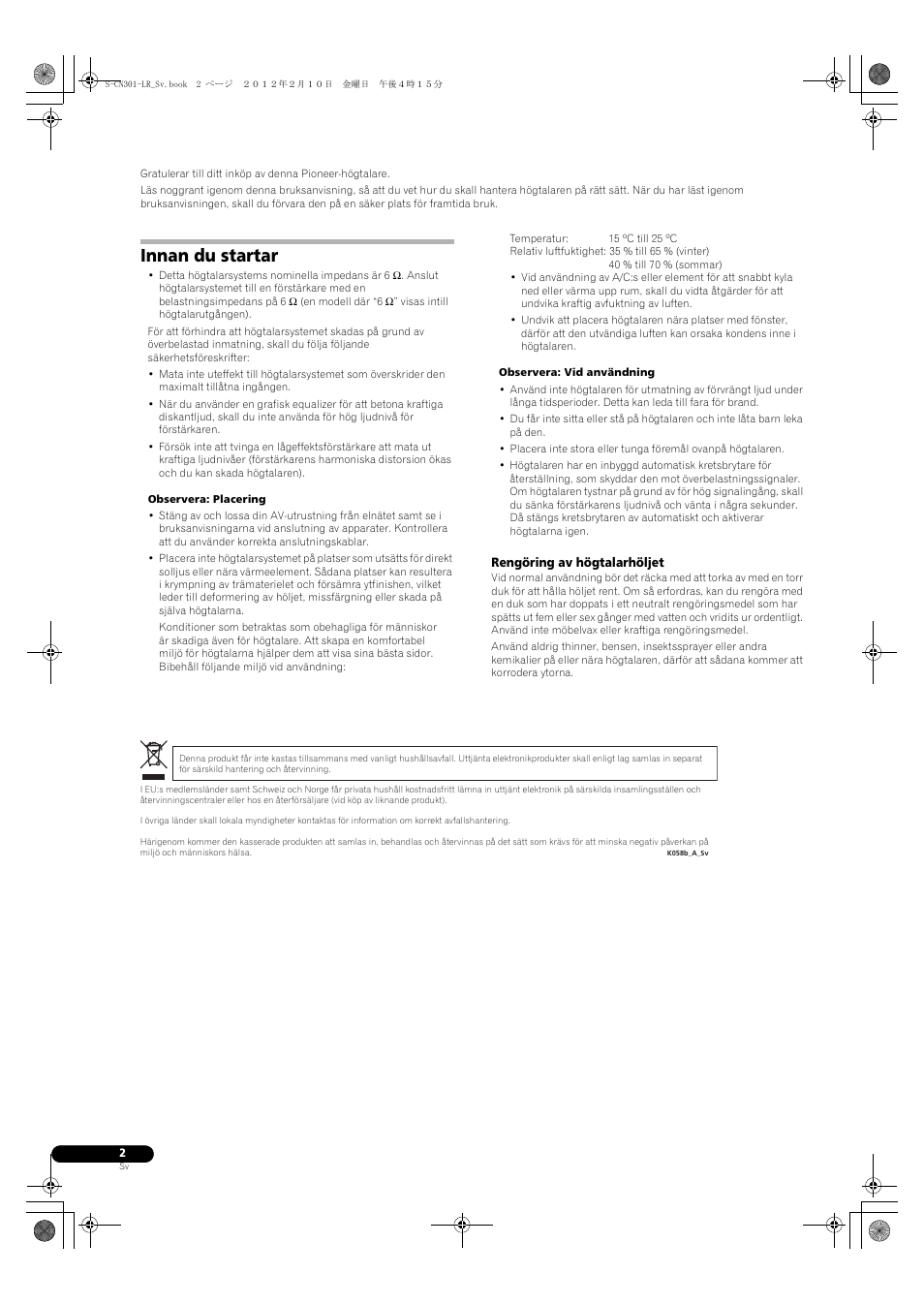 Innan du startar | Pioneer S-CN301-LR User Manual | Page 30 / 56