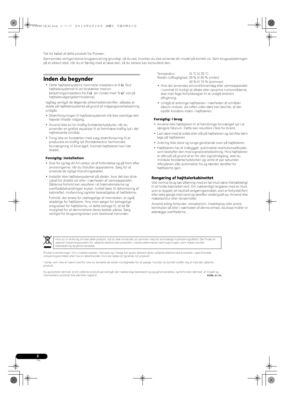 Inden du begynder | Pioneer S-CN301-LR User Manual | Page 34 / 56